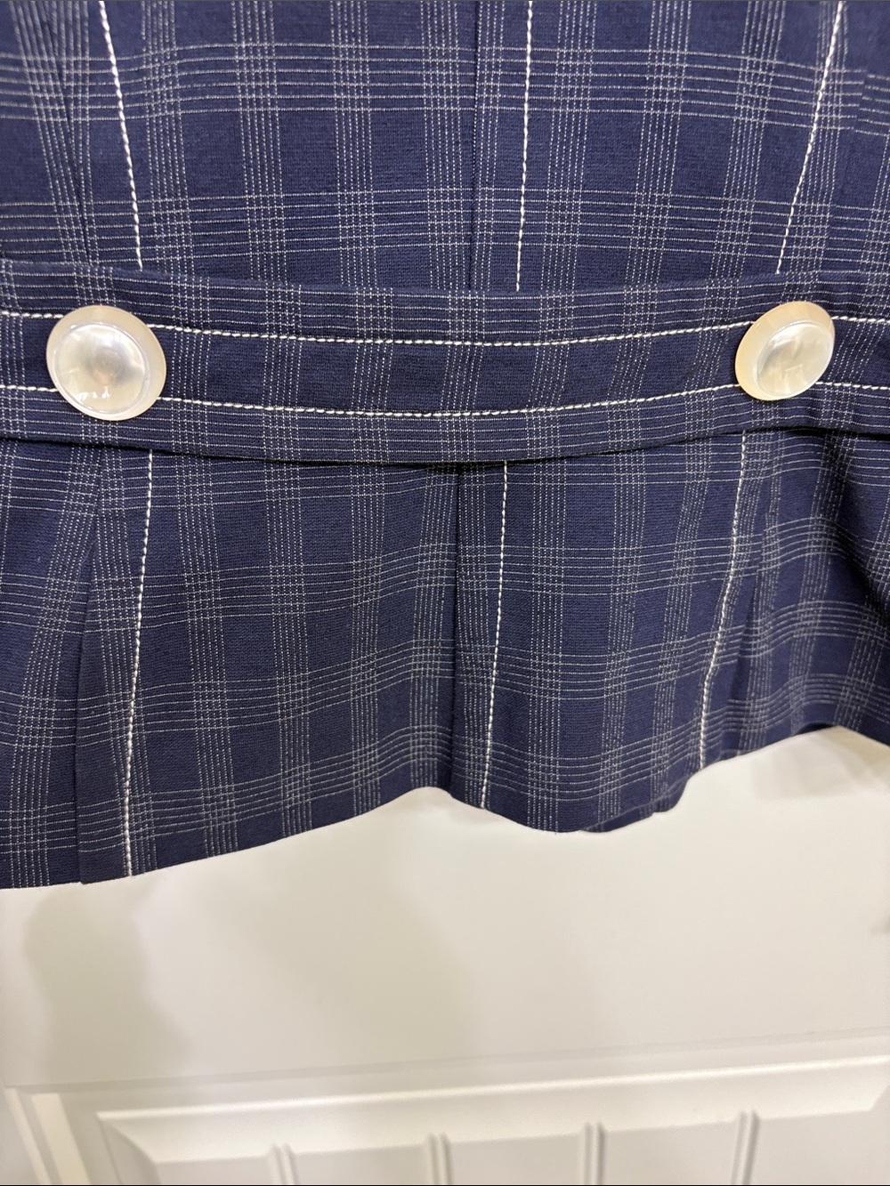 Tracy Reese Navy Plaid Tailored Blazer with Contrast Stitching - Picture 12 of 12